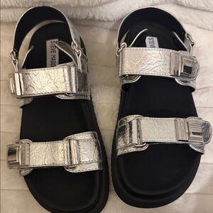 Steve Madden Silver Metallic Double Strap Sandals